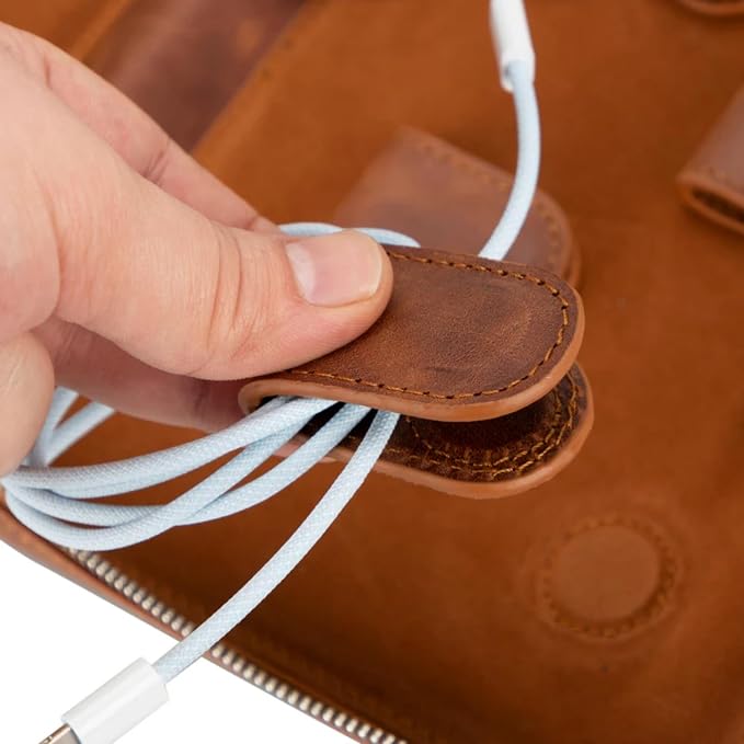 Medicine Handmade Leather Cable Organizer Bag – Full-Grain Leather Travel Tech - Image 5