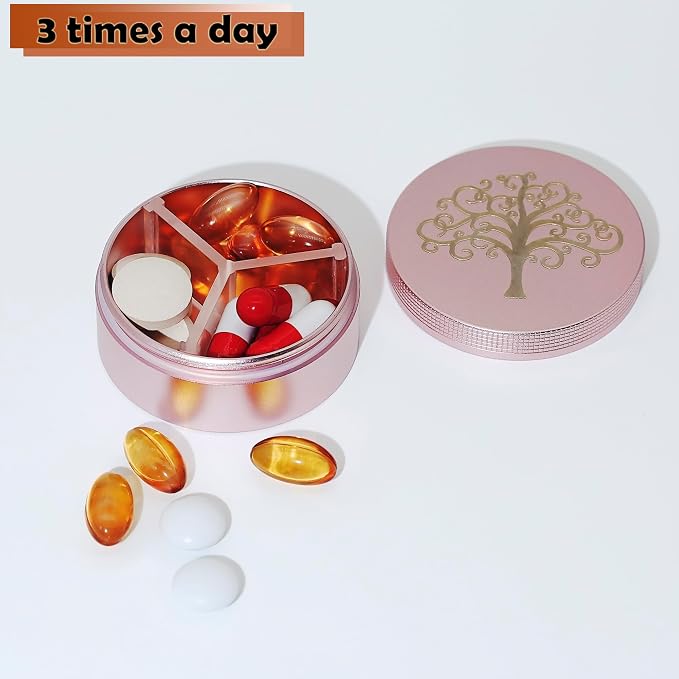 Small Pill Case 3 Compartments, Metal Round Portable Pill Box, Waterproof - Image 6