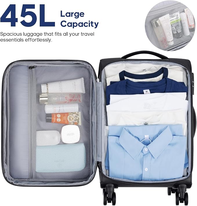 UKEIN Softside Expandable Carry On Luggage 22x14x9 Airline Approved, 20 Inch - Image 2