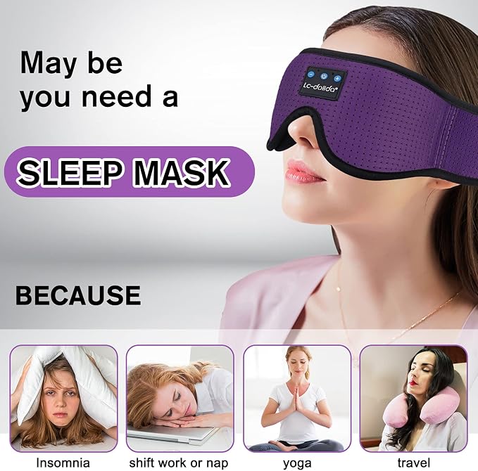 LC-dolida Sleep Headphones, Sleep Mask Bluetooth Wireless Music Eye Mask - Image 7