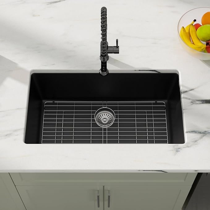 Dcolora 31 Inch Quartz Composite Black Kitchen Sink Undermount Sink Deep Single - Image 3