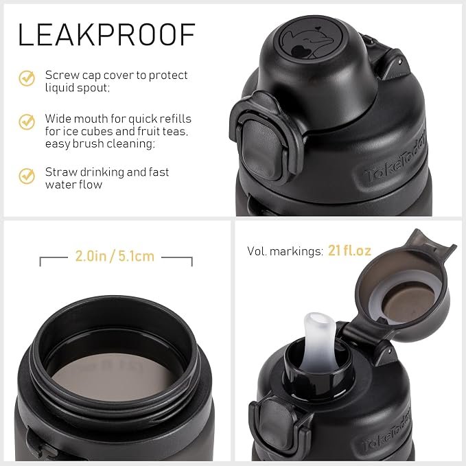 TakeToday Collapsible Water Bottles 20oz, Leak Proof, Foldable Silicone Travel - Image 6