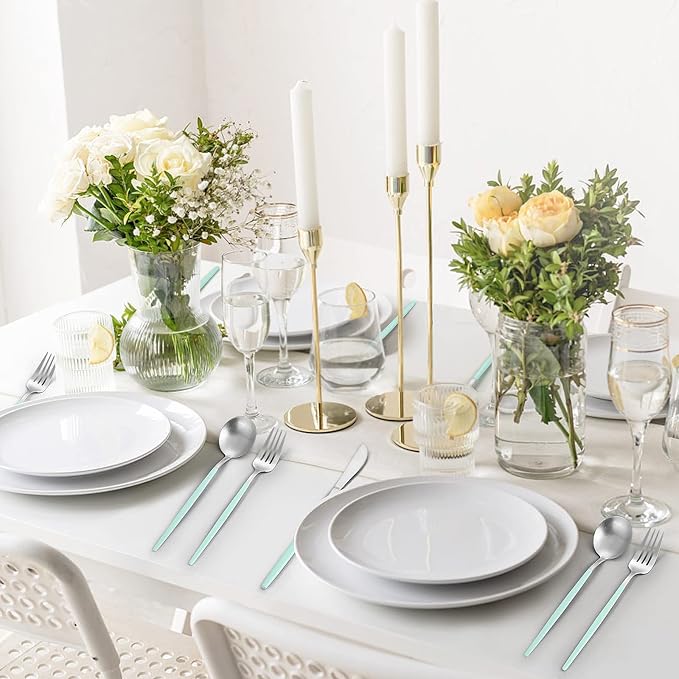 Matte Green Silver Silverware Set, 20-Piece Stainless Steel Flatware Set - Image 6