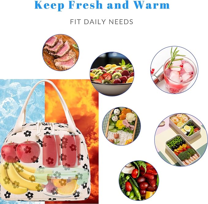 Bluboon Lunch Bag for Women Men Cute Corduroy Lunch Tote Bags Reusable - Image 7
