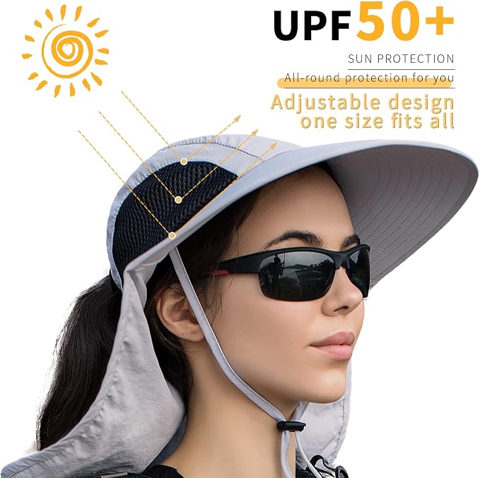 Sun Hat for Men Women with Neck Flap, UPF 50+ UV Protective Hiking Fishing Hats - Image 6
