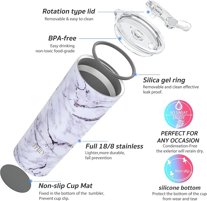 THILY Stainless Steel Vacuum Insulated Tumbler 26 oz Triple-Insulated Travel Mug - Image 4