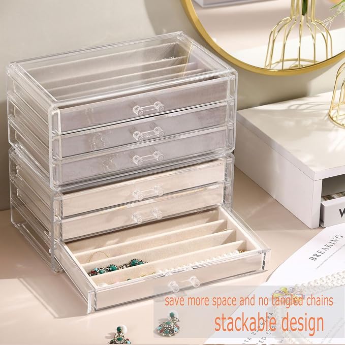 Necklace Organizer Box with Clear Lid, Dustproof Velvet Jewelry Holder Storage - Image 7