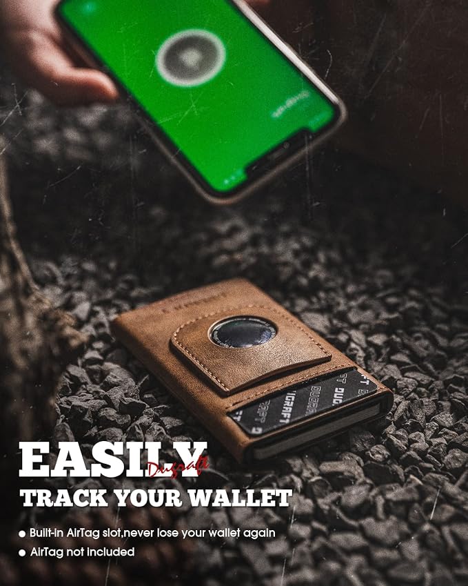 DUGRAFT Pop Up Wallet with AirTag Holder, RFID Blocking Air Tag Wallet with - Image 2