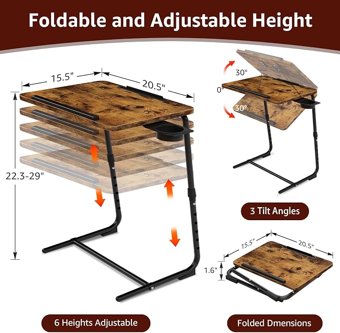 Folding TV Tray Adjustable Dinner - Image 2