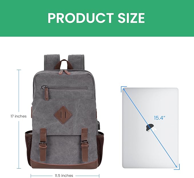 Modoker Vintage Backpack for Men Women, Canvas Bookpack Fits Most 15.6 Inches - Image 6