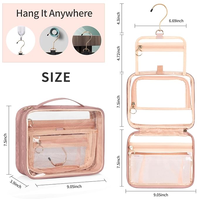 Clear Cosmetic Bags, Hanging Toiletry Bag - Image 5