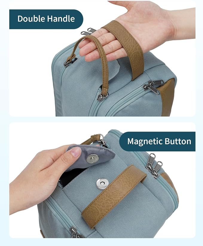 WANDF Toiletry Bag for Men Travel Toiletry Organizer Canvas and Leather Dopp - Image 9