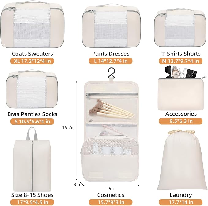 BAGAIL 6 Set/8 Set/10 Set Packing Cubes Various Sizes Packing Organizer - Image 2