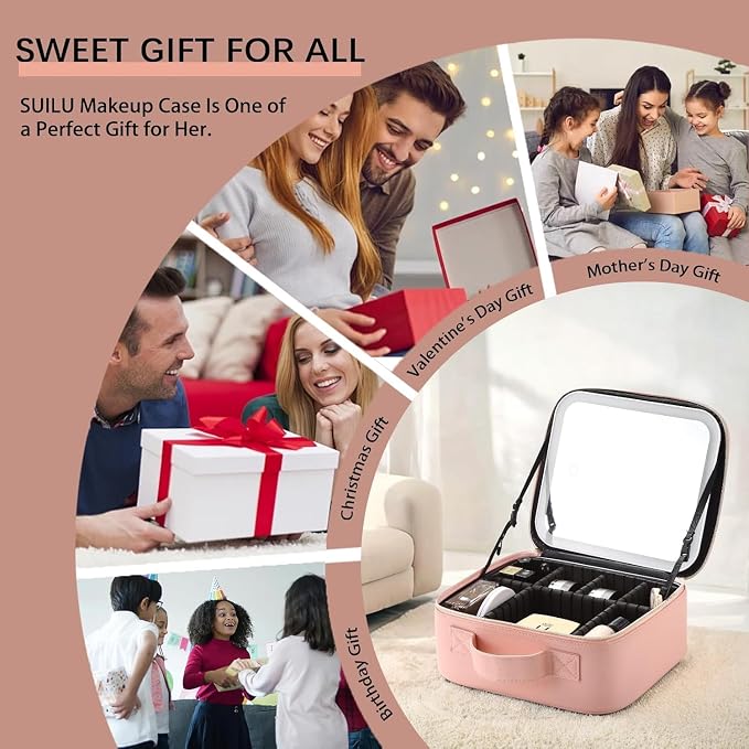 Makeup Bag with Led Mirror, Travel Makeup Organizer with 3 Color Setting & - Image 6