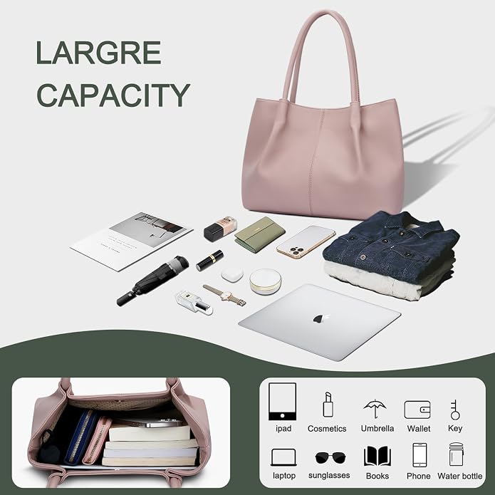 KKXIU Tote Bag for Women Vegan Leather Shoulder Purse Large Capacity Travel Bag - Image 6
