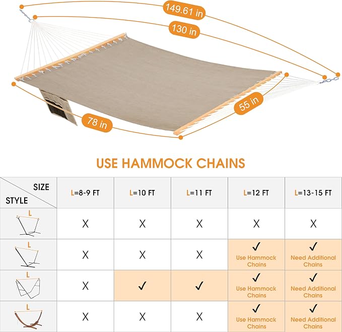 Lazy Daze Hammocks 11 FT Double Outside Hammock Quick Dry Olefin Fabric Hammock - Image 8