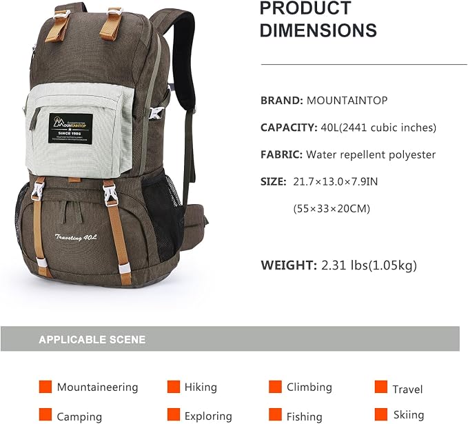 MOUNTAINTOP 40L Hiking Backpack Lightweight Travel Backpack - Image 2