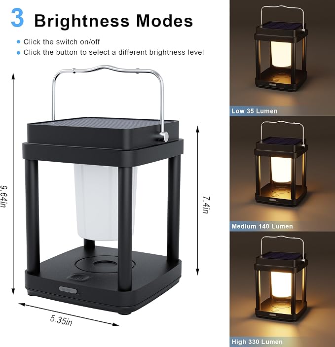 Solar Lantern Outdoor Table Lamp, Touch Control Outdoor Cordless Lantern - Image 2