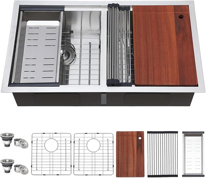 COMLLEN 33 Inch Double Bowl Undermount Kitchen Sink, 33x19 Inch Workstation 16 by Comllen