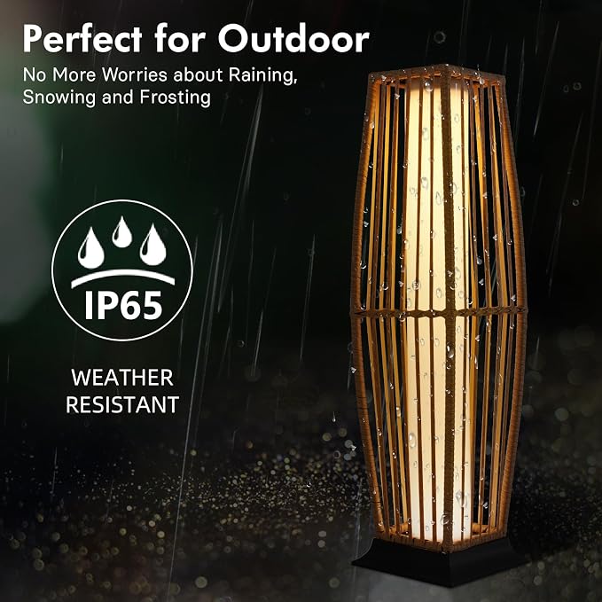 Grand patio 2-Piece Outdoor Floor Lamp Solar Powered Lantern Waterproof Wicker - Image 3