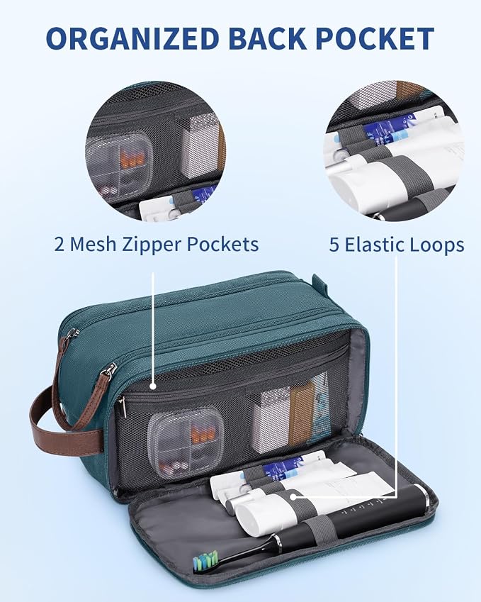 WANDF Toiletry Bag for Men Travel Toiletry Organizer Canvas and Leather Dopp - Image 5