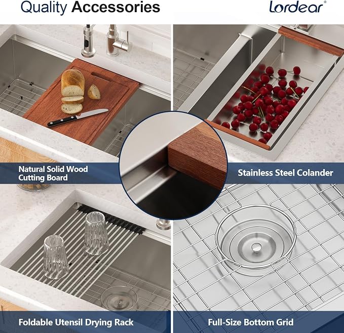 Lordear 36 Inch Undermount Kitchen Sink Double Bowl Stainless Steel Kitchen - Image 4
