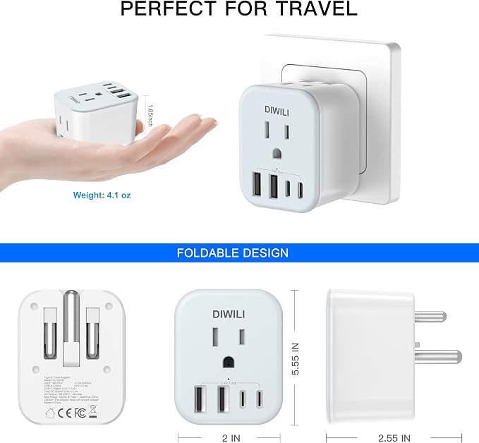 US to India Travel Plug Adapter, Foldable India Power Adapter - Image 5