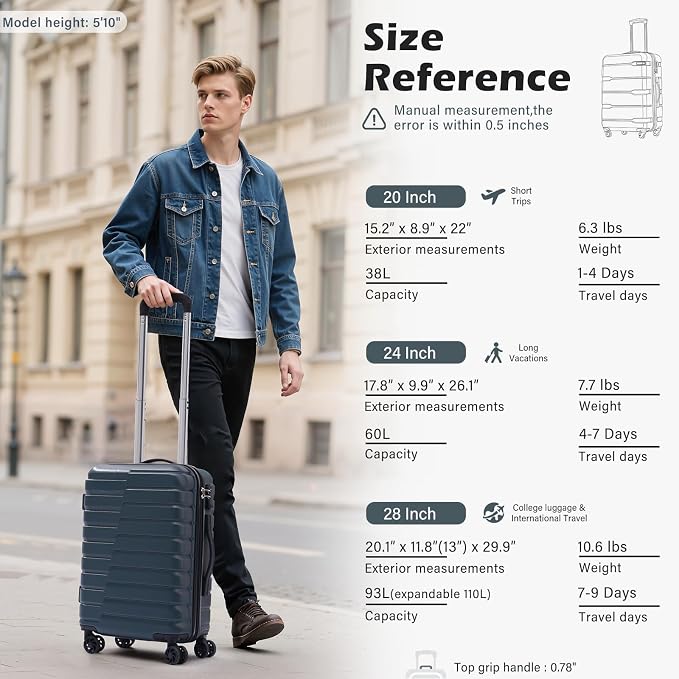 Coolife 20-Inch Small Carry on Hardside PC+ABS Spinner TSA Lock Telescopic - Image 9