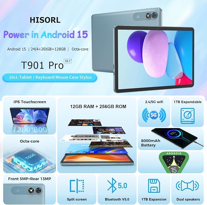 Android Tablet with Keyboard, Android 15 Tablet 10 inch with 24GB+128GB - Image 2