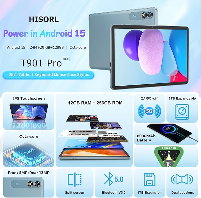 Android Tablet with Keyboard, Android 15 Tablet 10 inch with 24GB+128GB - Image 2