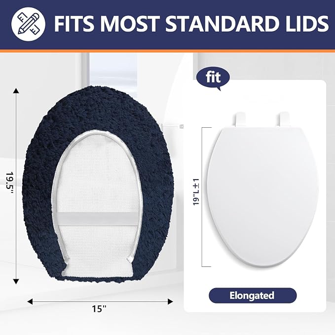 Microfiber Elongated Toilet Seat Cover 19.5"x 15" Machine Washable Solid Toilet - Image 2