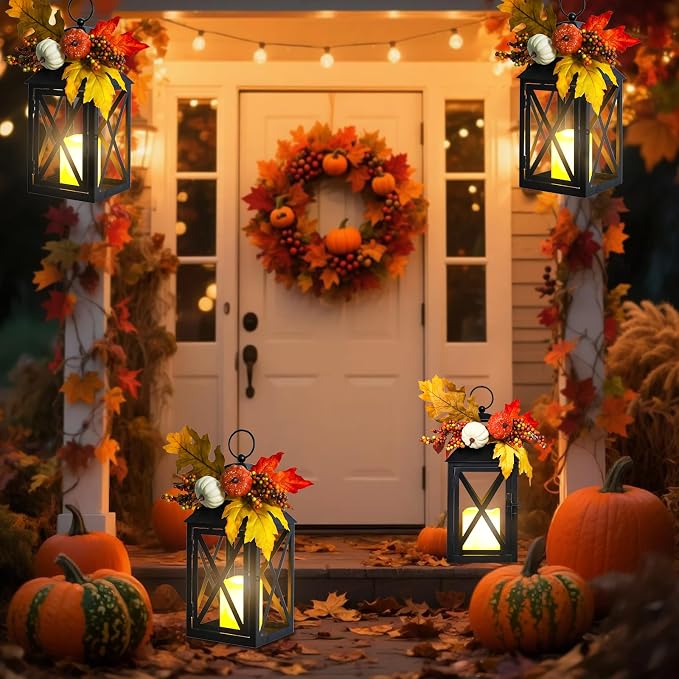 Fall Decor Lantern for Home, Large Decorative Lanterns Outdoor Waterproof 12" - Image 7