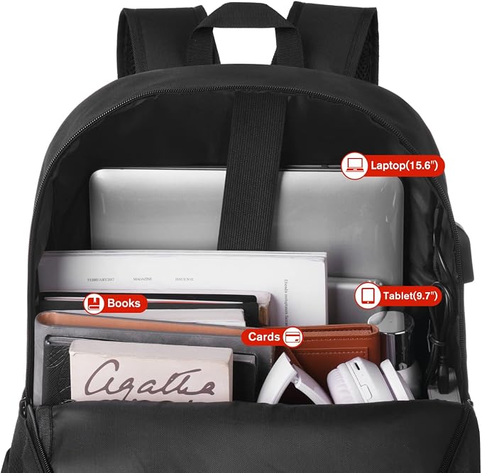 Black Backpack for Women Men, Casual School Backpack Teen Boys and Girls 15.6 - Image 3