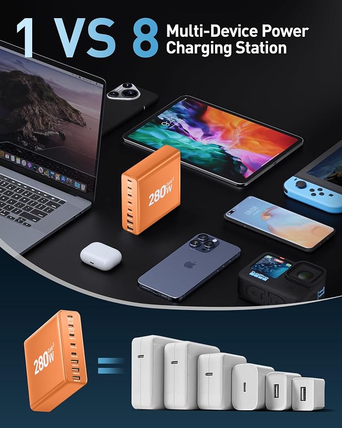 280W USB C Charger Block, 8-Port USB C Charging Station GaN III PD 65W Laptop - Image 5