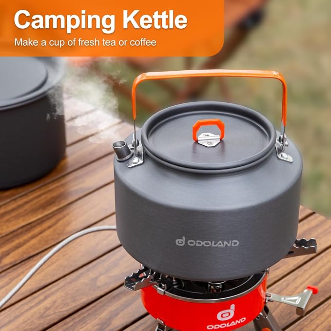 Odoland Camping Cookware Mess Kit, Camping Cooking Pot Fry Pan and 1.1L Kettle - Image 5