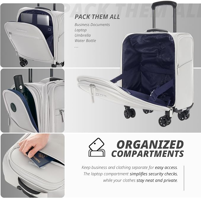 Verage Under Seat Luggage with Wheels, Softside Small Suitcase Spinner Carry On - Image 4