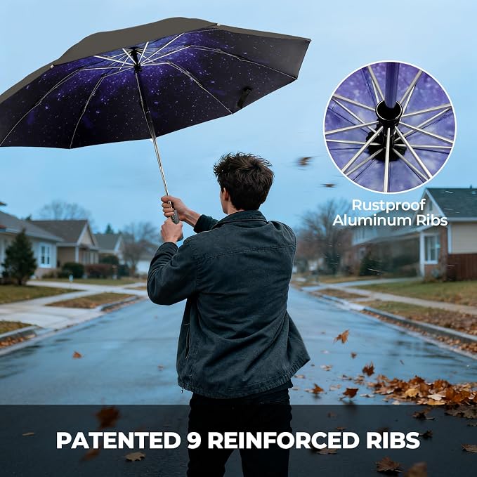 LLanxiry Compact Travel Umbrella, Mini Windproof Umbrellas - Image 3