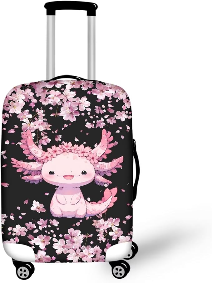 Cute Floral Axolotl Luggage Cover Travel Suitcase Protector Cover Zipper Closer by Dremagia