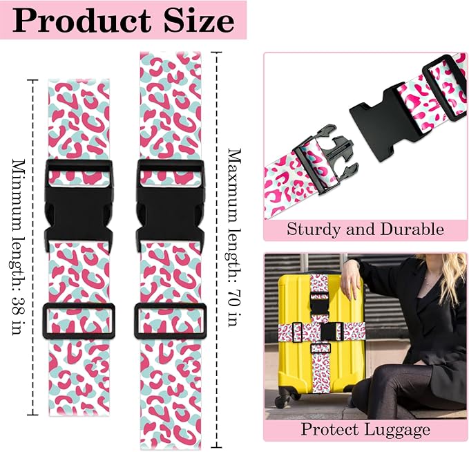 Pink Leopard Luggage Straps for Suitcases TSA Approved, Luggage Identifiers for - Image 2