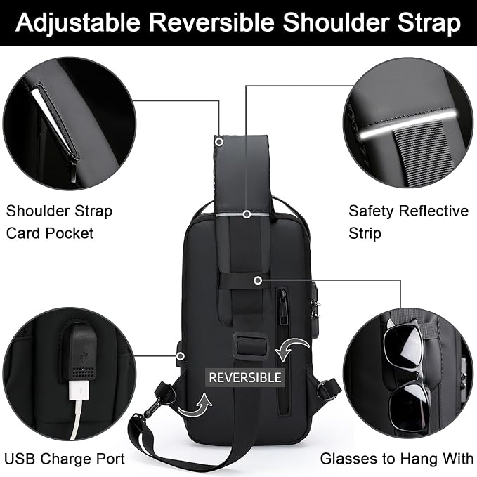 Sling Bag for Men Anti-theft USB Crossbody Shoulder Backpack Purse Waterproof - Image 7