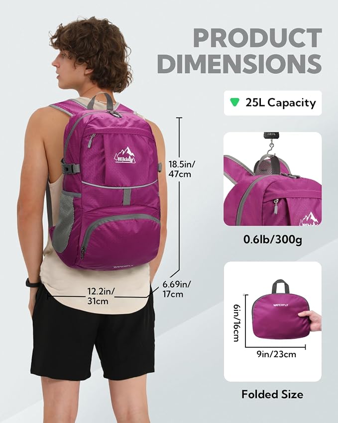 WATERFLY Hiking Foldable Daypack Backpack: 25L Ultra Lightweight Packable - Image 2