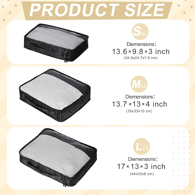 5 Pcs Packing Cubes for Suitcase Large Travel Cubes Carry on Luggage Organizer - Image 2