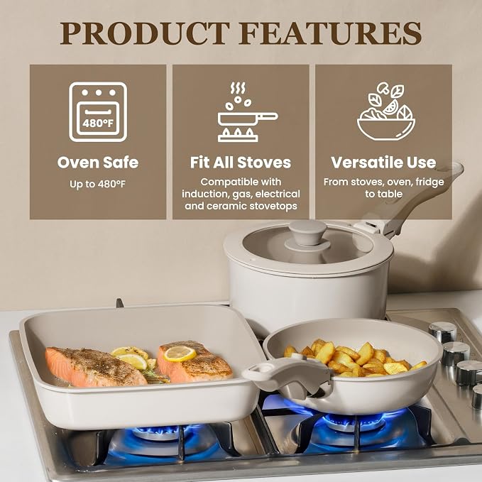 KIKCOIN Ceramic Cookware Set, Non Toxic Kitchen Cooking Set - Image 4