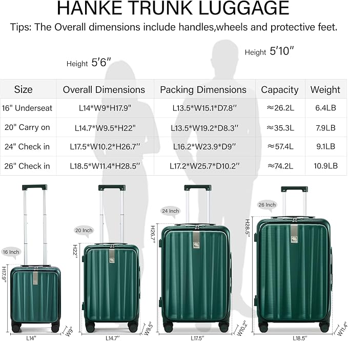 Hanke 24 Inch Checked Luggage Front Opening Rolling Suitcase Hard Sided Luggage - Image 4