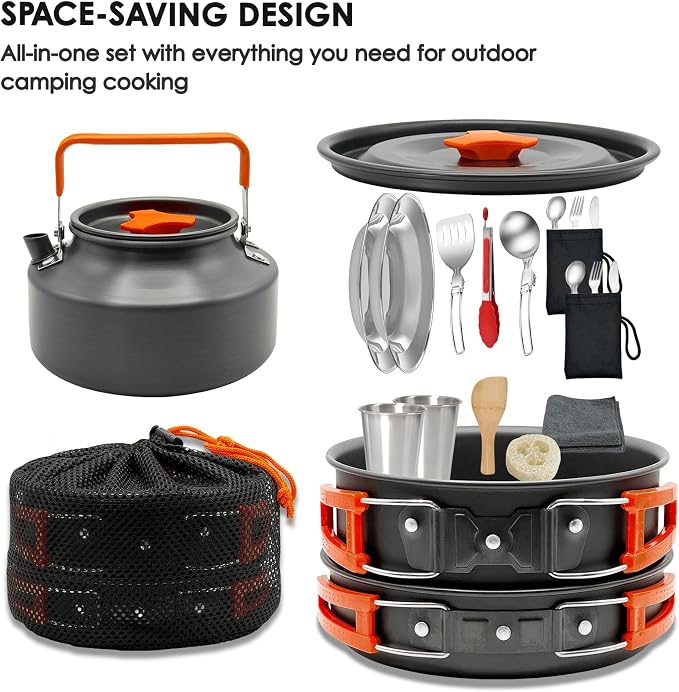 20Pcs Camping Cookware Mess Kit, Non-Stick Lightweight Camping Pots and Pans - Image 7