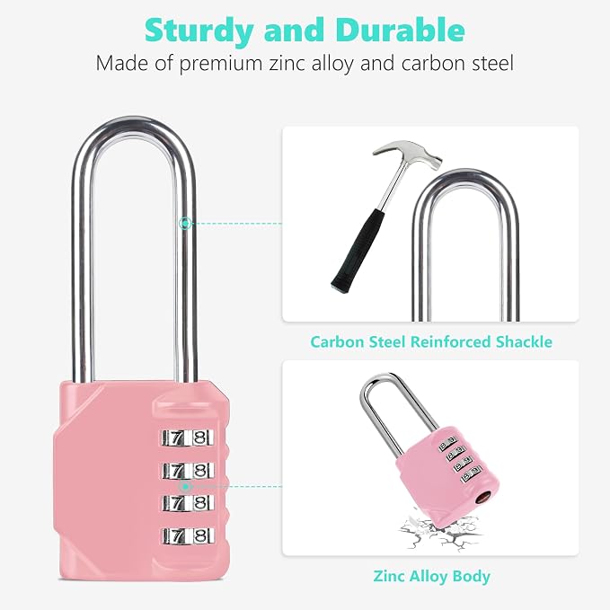 CL21RQ 2.6 Inch Long Shackle Combination Lock, 4 Digit Combination Padlock Set - Image 3