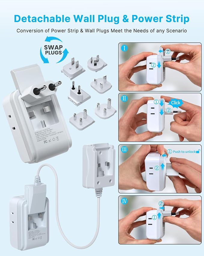 VINTAR Universal Travel Adapter Kit, 5ft Detachable Extension Cord - Image 2