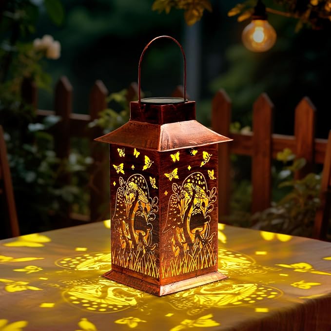 Homemory Mushroom Solar Lanterns Waterproof, Metal Hanging Hollowed-Out Metal by Homemory