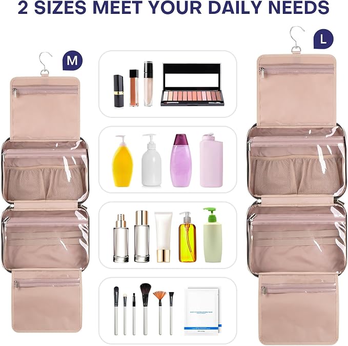 Hanging Toiletry Bag for Women Travel, 2 Sizes Large & Small Waterproof - Image 3