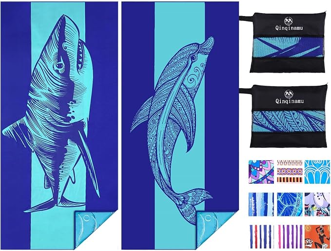 2 Pack Microfiber Lightweight Beach Towel 71"x32" Oversized Extra Large Thin by Qinqinamu